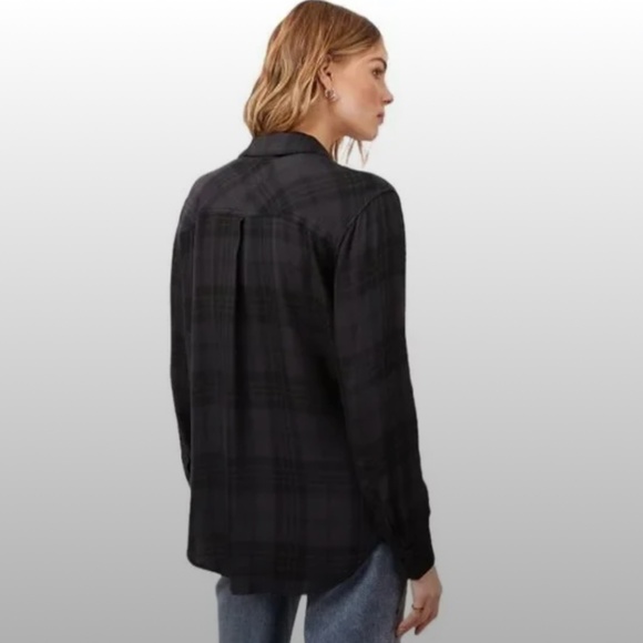 ✨ Rails Hunter Plaid Button-Up Shirt Onyx Jet Shirt Charcoal Gray Black - Picture 3 of 12